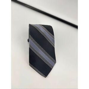 Ike Behar New York Silk Striped Necktie Navy Gray Hand Tailored USA